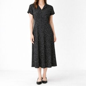 TALBOTS Fully Lined Black & Cream Polka Dot Fit & Flare Short Sleeve Dress Sz 14
